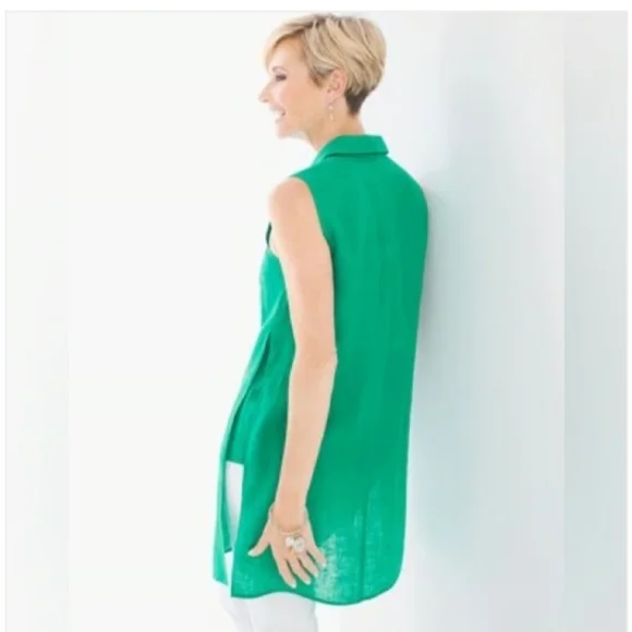 THIS IS IT! CHICO'S White Linen Unique Tunic With Under Shirt/Slit Sides-Size 1 - Picture 4 of 10